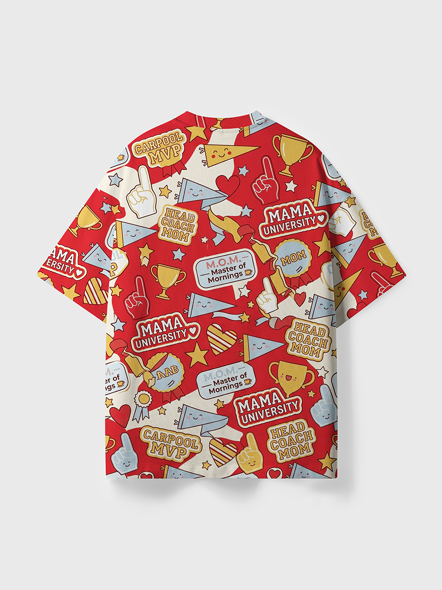 Vintage Red Mama Coach Sport Sticker Bomb All Over Print T-Shirt