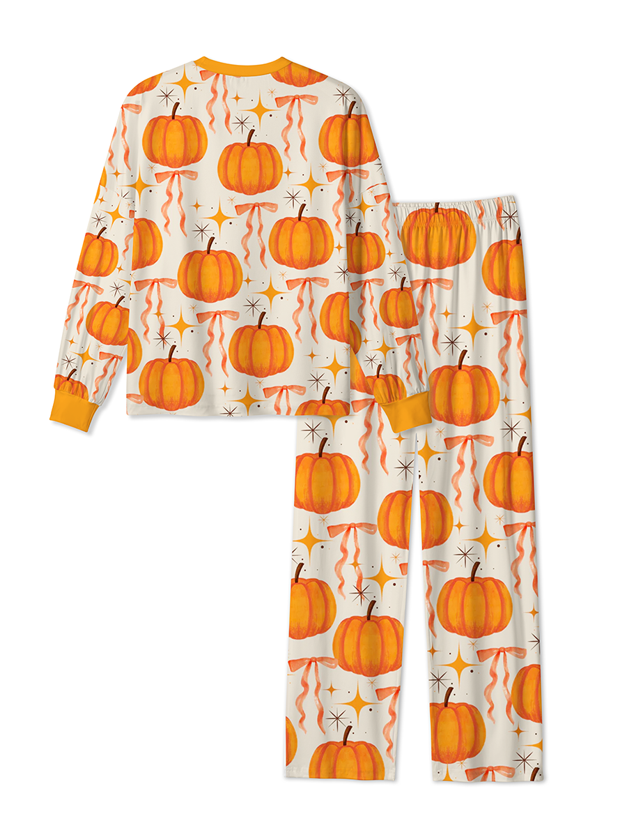 Vintage Watercolor Pumpkin Pink Bow Retro Star Pajama