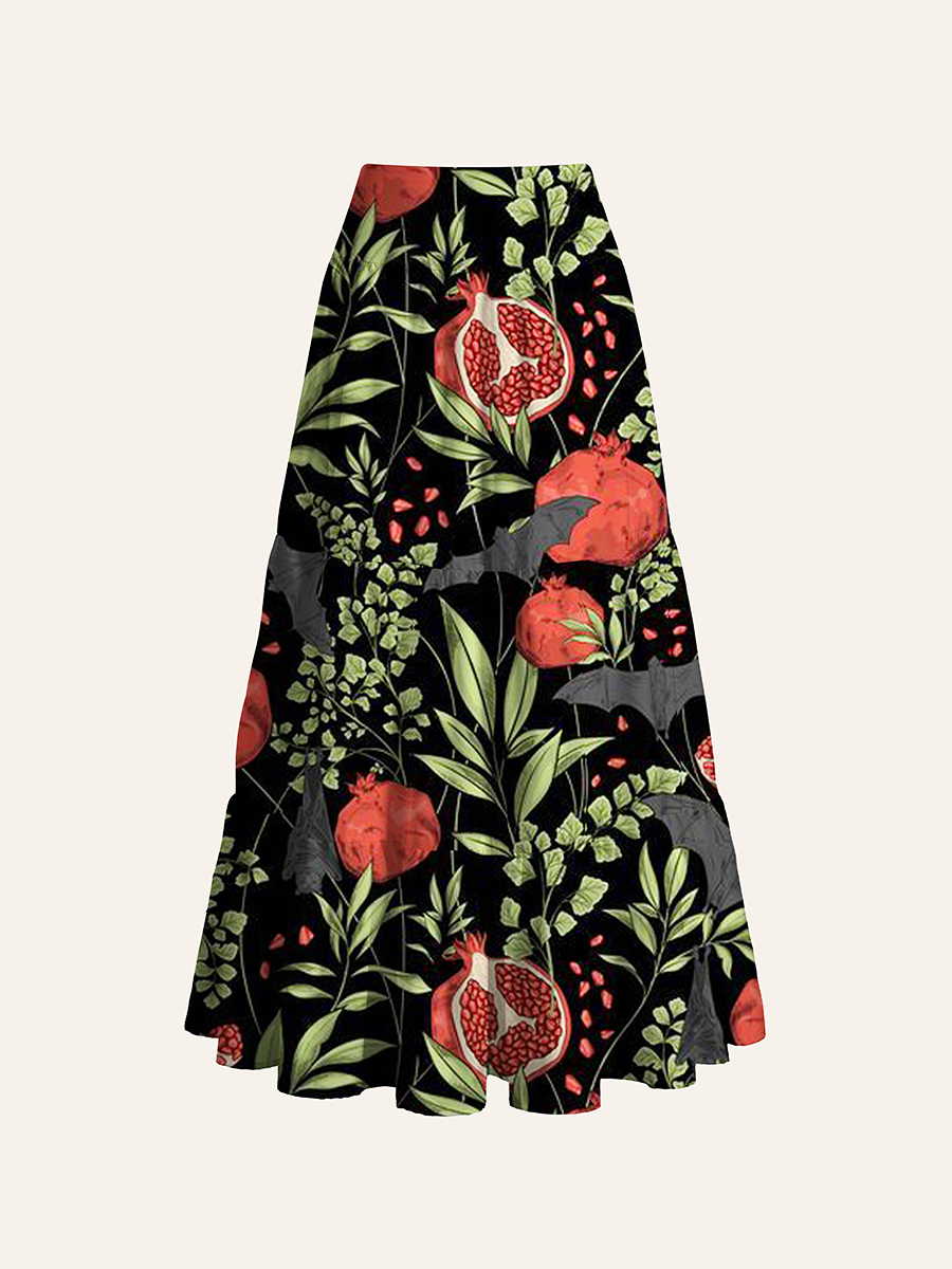 Pomegranate And Bat Convertible Maxi Skirts