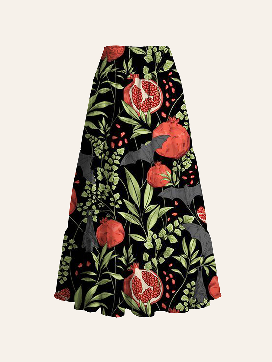 Pomegranate And Bat Convertible Maxi Skirts