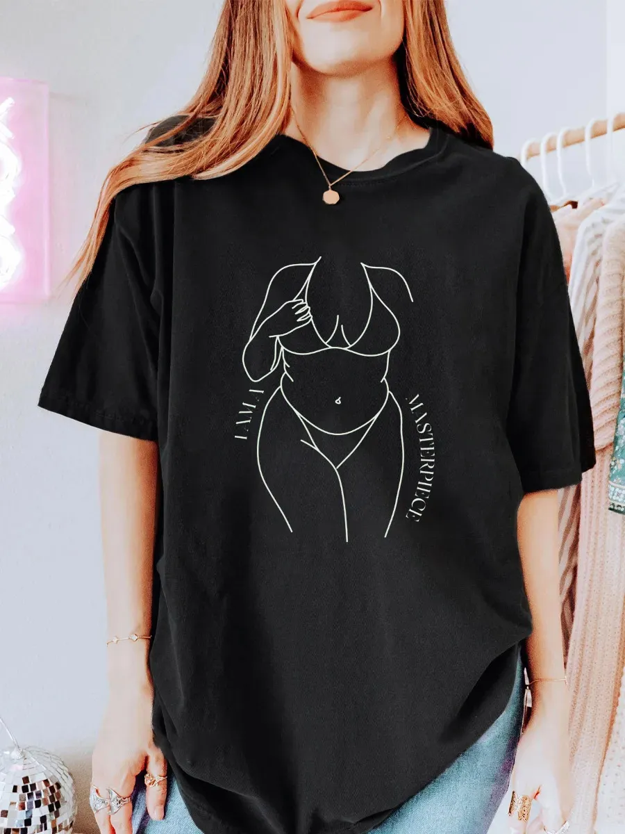 Vintage Body Positivity Line Art Oversize Graphic Tee