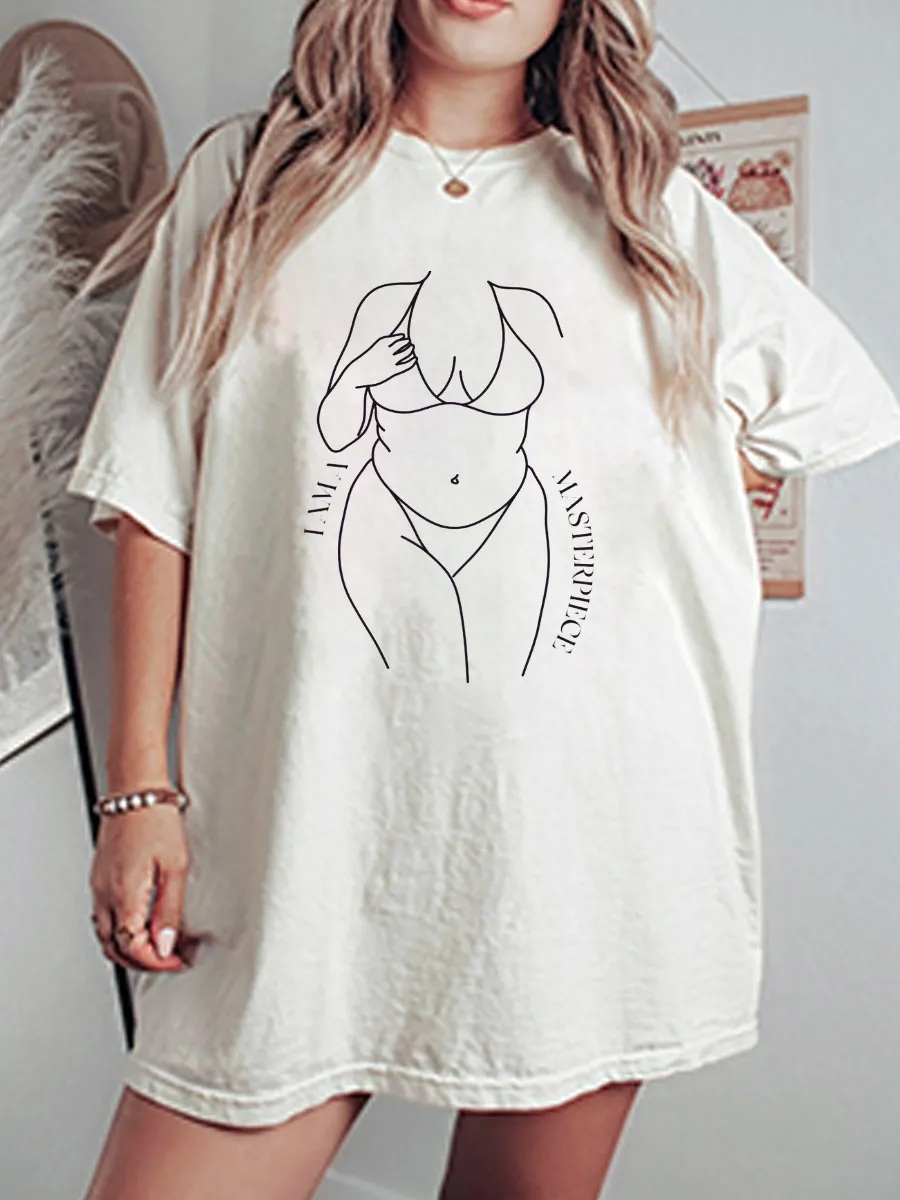 Vintage Body Positivity Line Art Oversize Graphic Tee