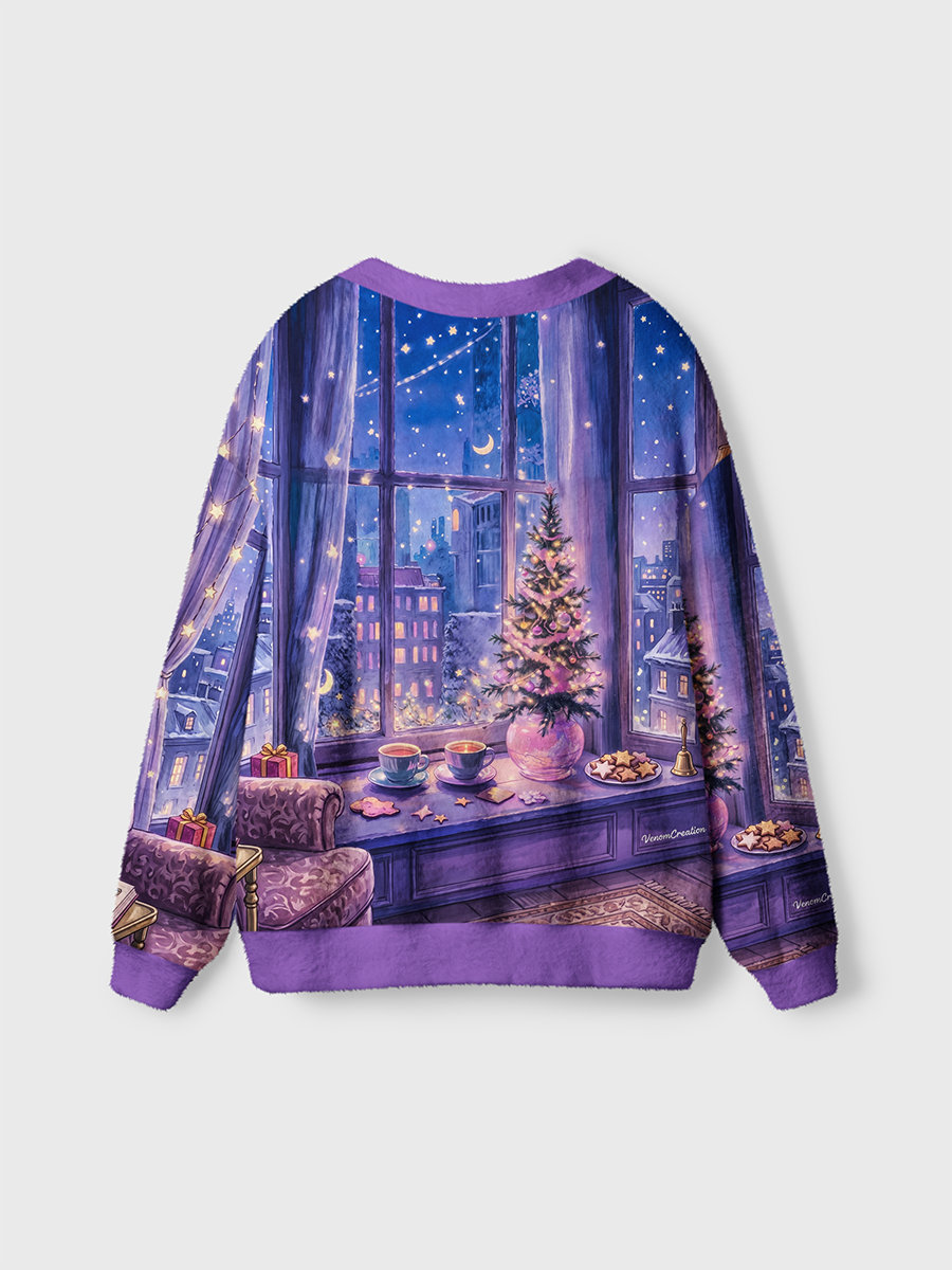 Vintage Windowside Candlelight Christmas Tree and Winter Snow Cardigan Sweaters
