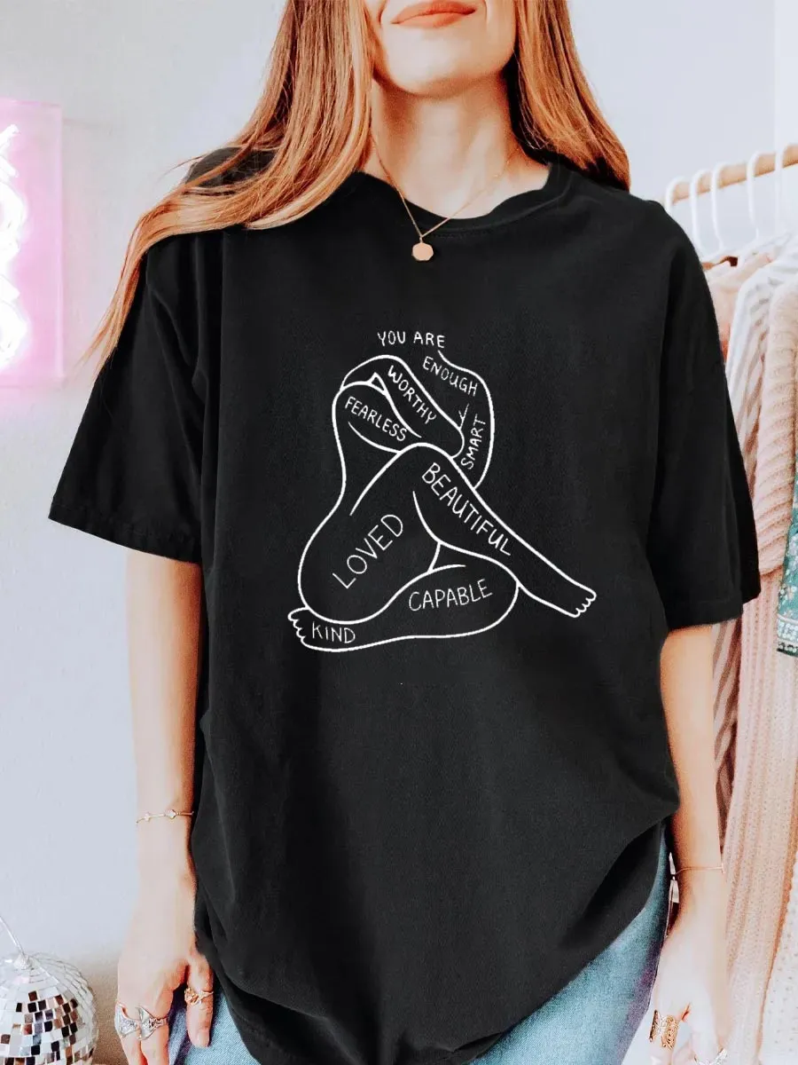 Vintage Body Positivity Line Art Oversize Graphic Tee