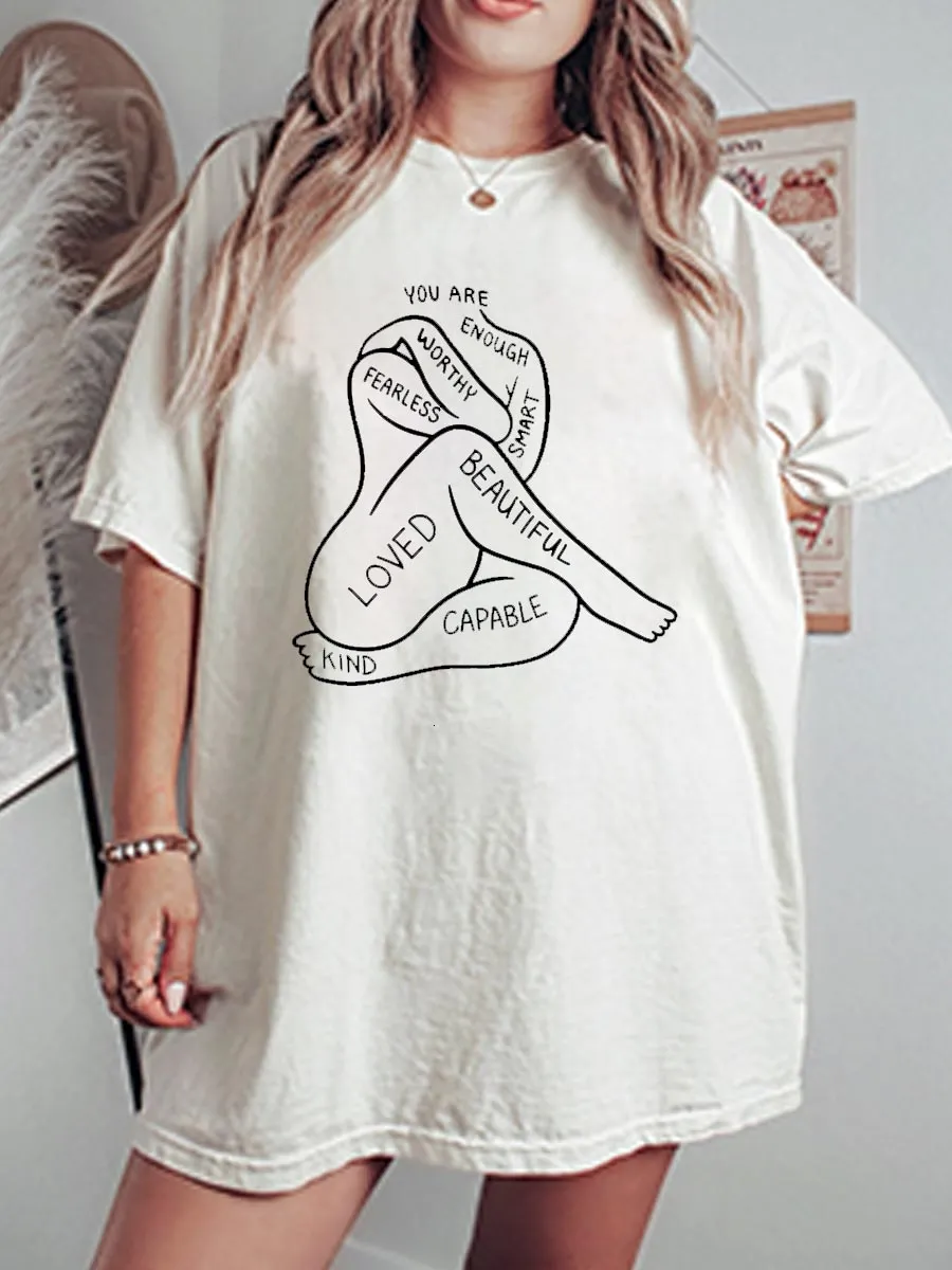 Vintage Body Positivity Line Art Oversize Graphic Tee