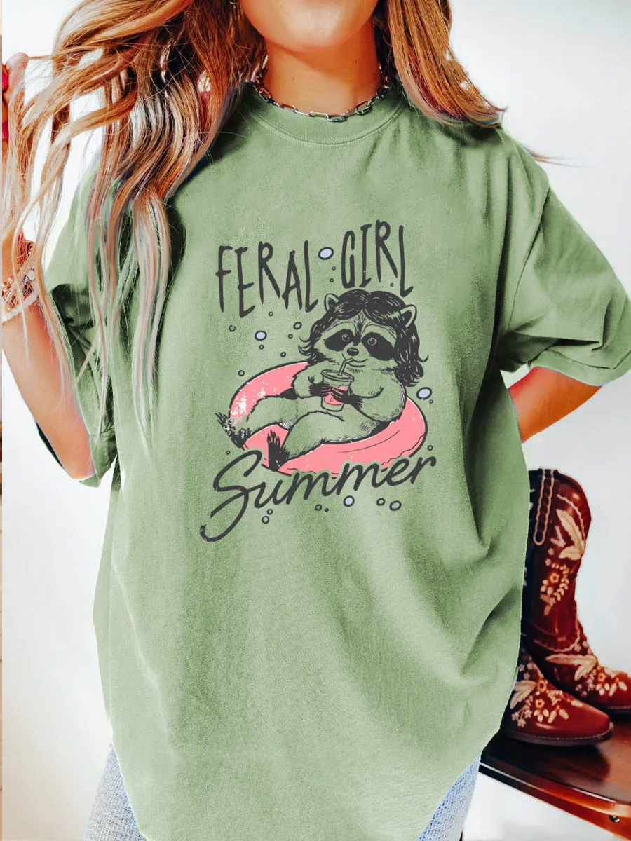 Vintage Feral Girl Summer Oversize Graphic Tee