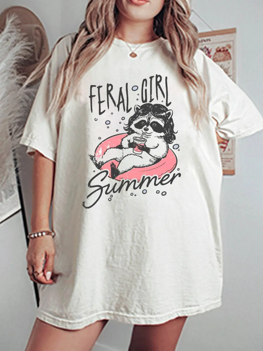 Vintage Feral Girl Summer Oversize Graphic Tee