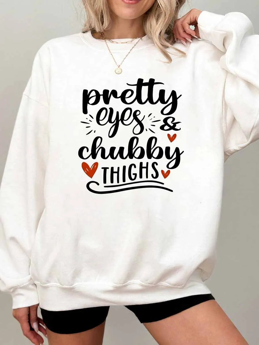 Vintage Pretty Eyes And Chubby Thighs Oversize Graphic Sweatshirt