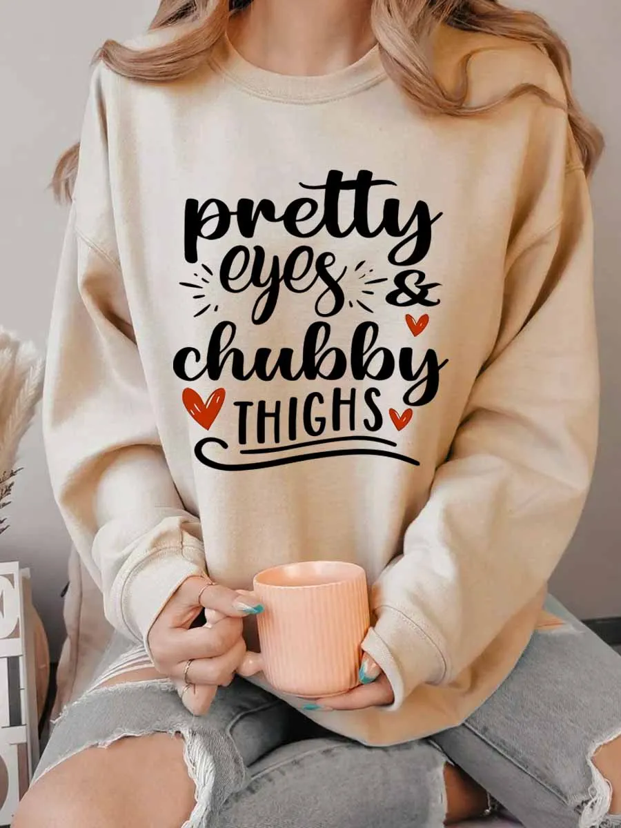 Vintage Pretty Eyes And Chubby Thighs Oversize Graphic Sweatshirt