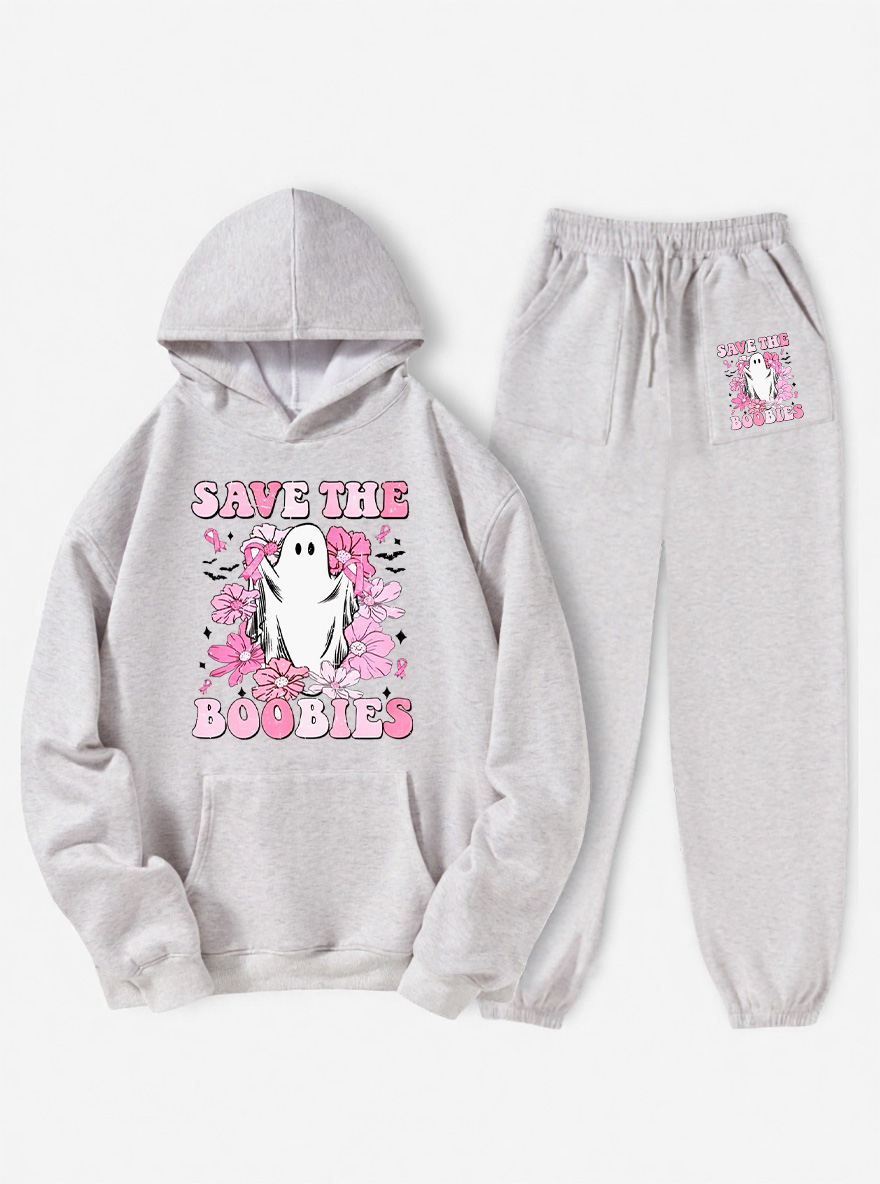 Vintage Save The Boobies Fleece Hoodie Suit