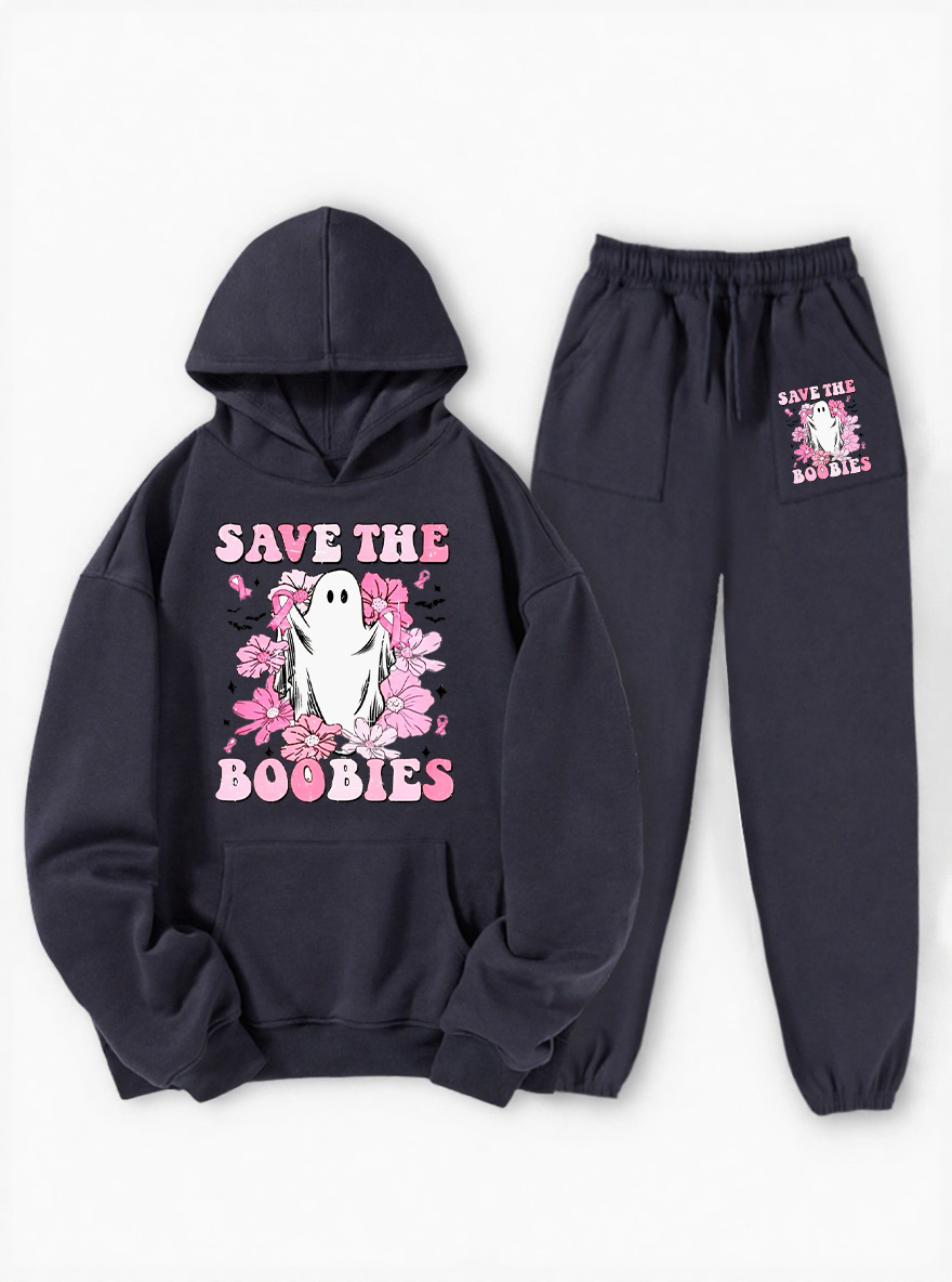 Vintage Save The Boobies Fleece Hoodie Suit