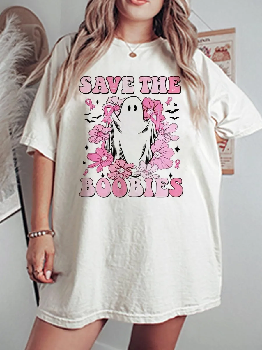 Vintage Save The Boobies Oversize Graphic Tee