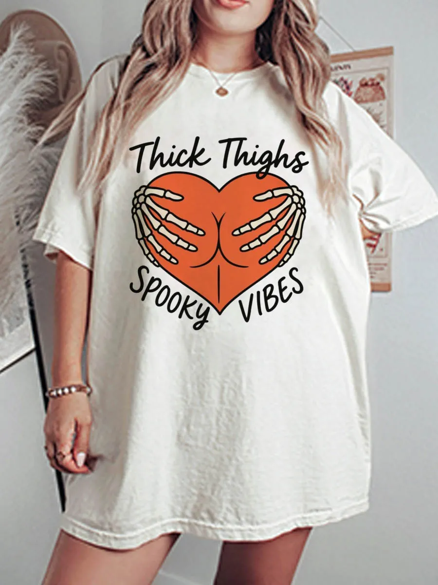 Vintage Thick Thigs Spoky Vibes Oversize Graphic Tee