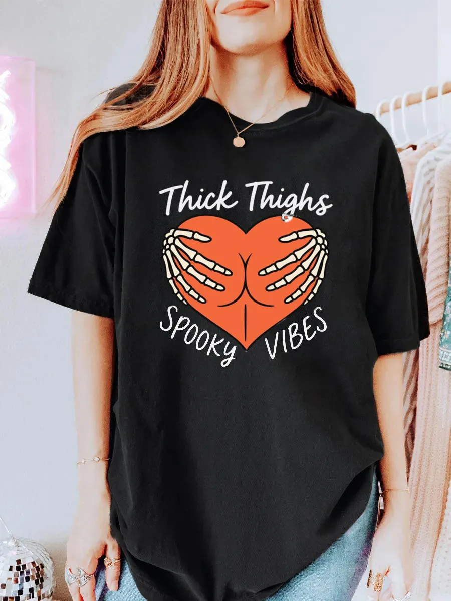 Vintage Thick Thigs Spoky Vibes Oversize Graphic Tee
