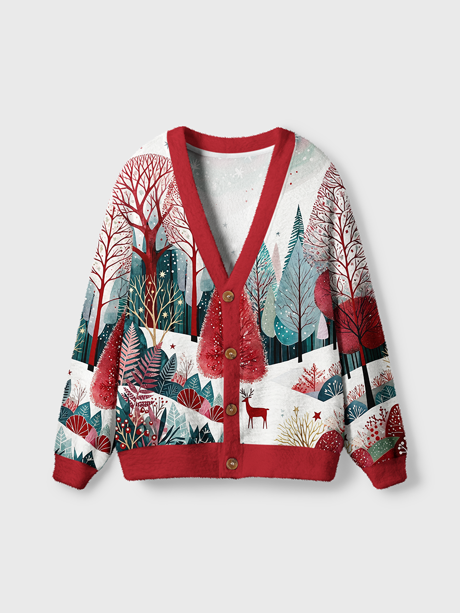 Vintage Fairytale Winter Illustration Cardigan Sweaters