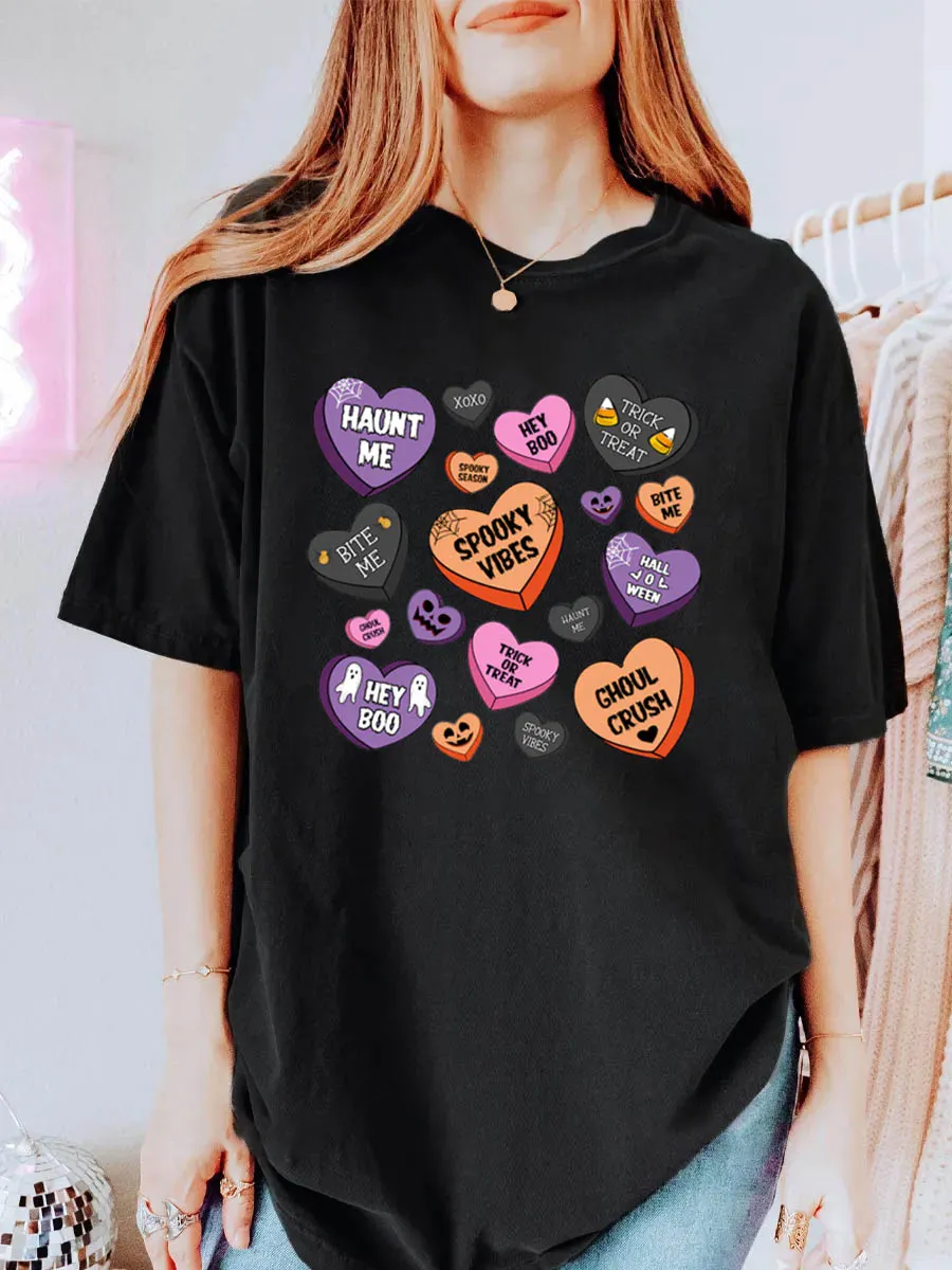 Vintage Candy Hearts Halloween Oversize Graphic Tee