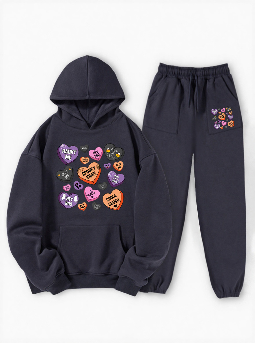 Vintage Candy Hearts Halloween Fleece Hoodie Suit