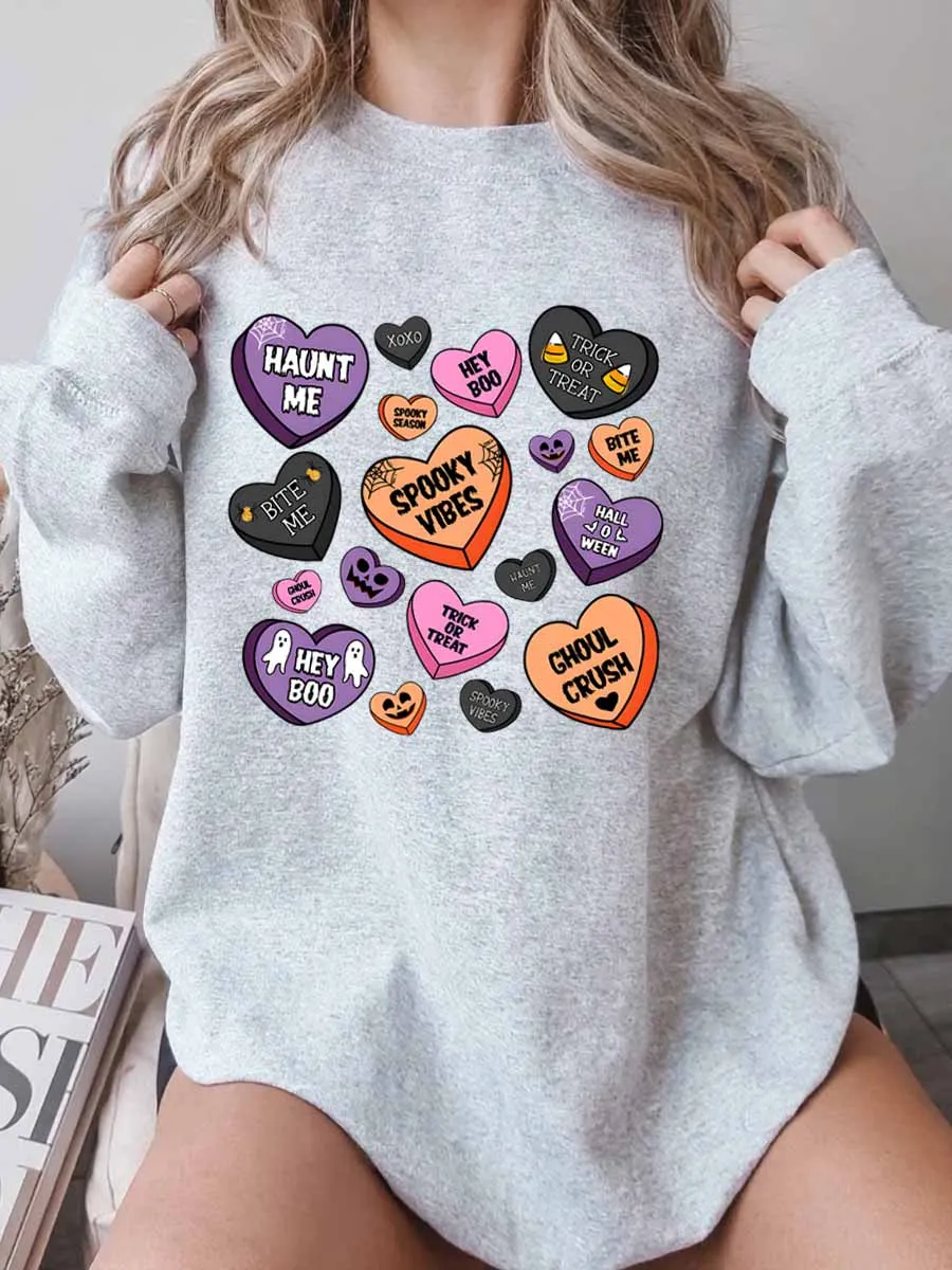 Vintage Candy Hearts Halloween Oversize Graphic Sweatshirt