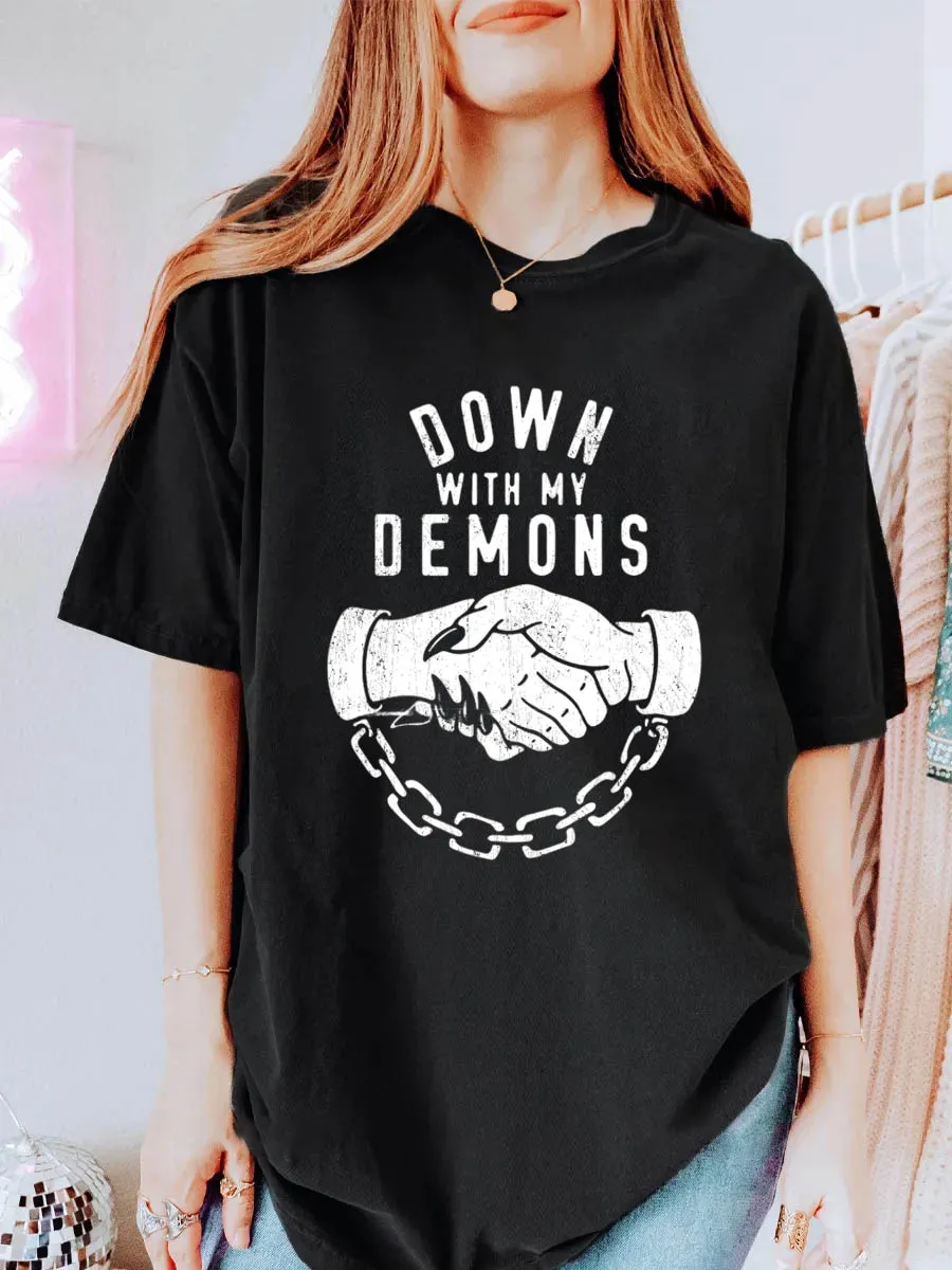 Vintage Down With My Demons Oversize Graphic Tee