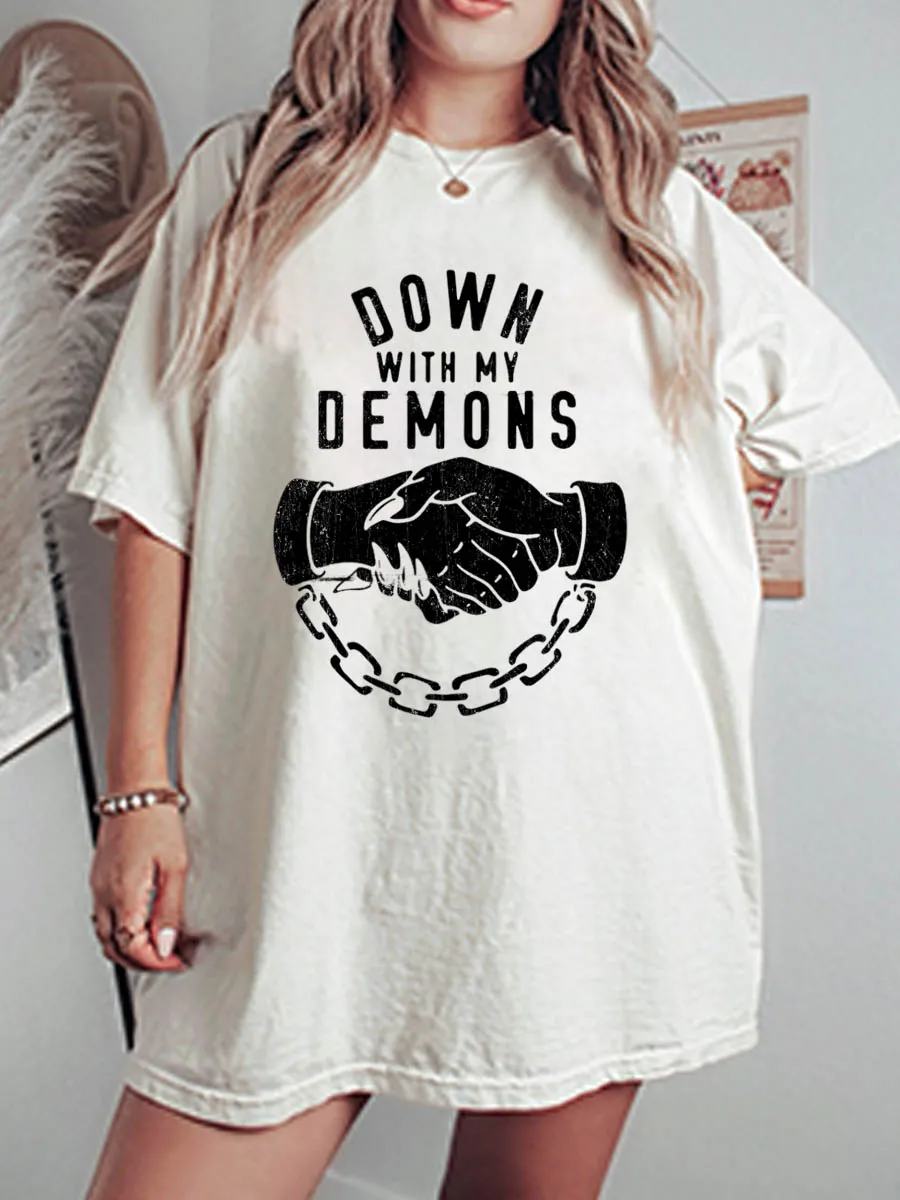 Vintage Down With My Demons Oversize Graphic Tee