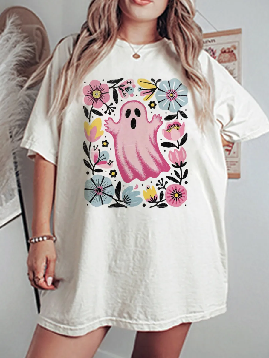 Vintage Floral Ghost Oversize Graphic Tee