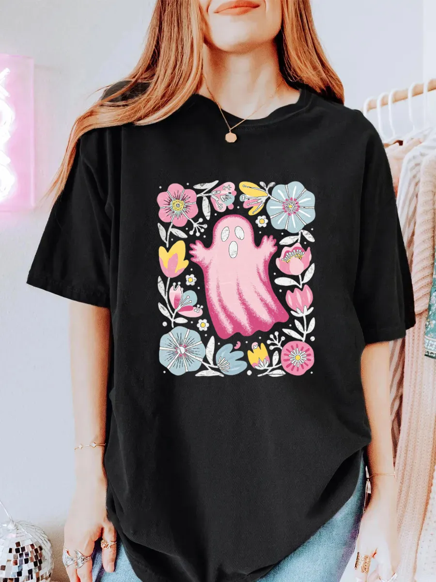 Vintage Floral Ghost Oversize Graphic Tee