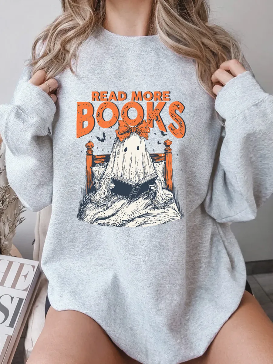 Vintage Read More Books Ghost Oversize Graphic Sweatshirt