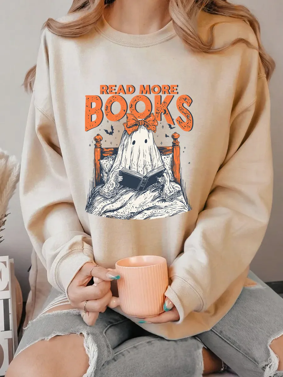 Vintage Read More Books Ghost Oversize Graphic Sweatshirt