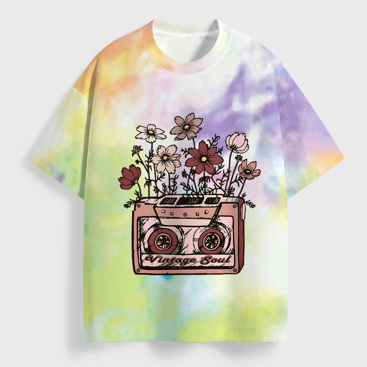 Vintage Cassette With Flowers All Over Print T-Shirt