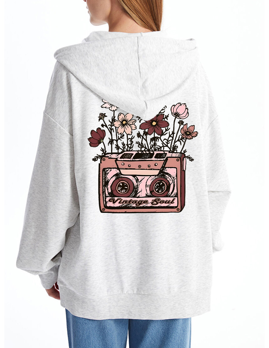 Vintage Cassette With Flowers Zip Hoodie