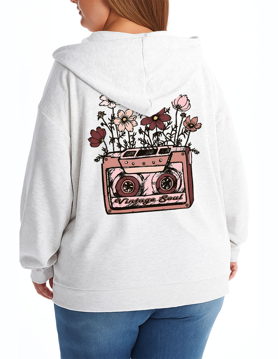 Vintage Cassette With Flowers Zip Hoodie