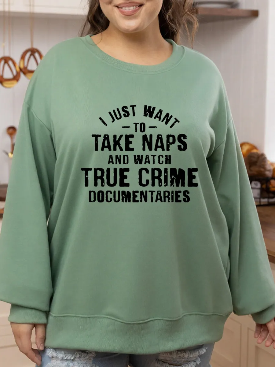 Vintage Naps And Watch True Crime Documentaries Oversize Graphic Sweatshirt