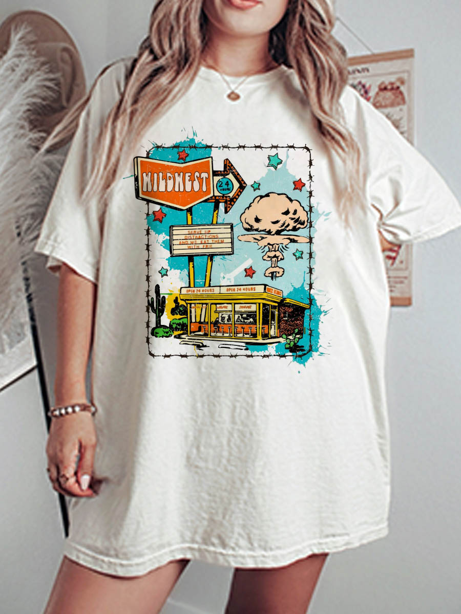 Vintage Wild West 24 Hour Diner Oversize Graphic Tee