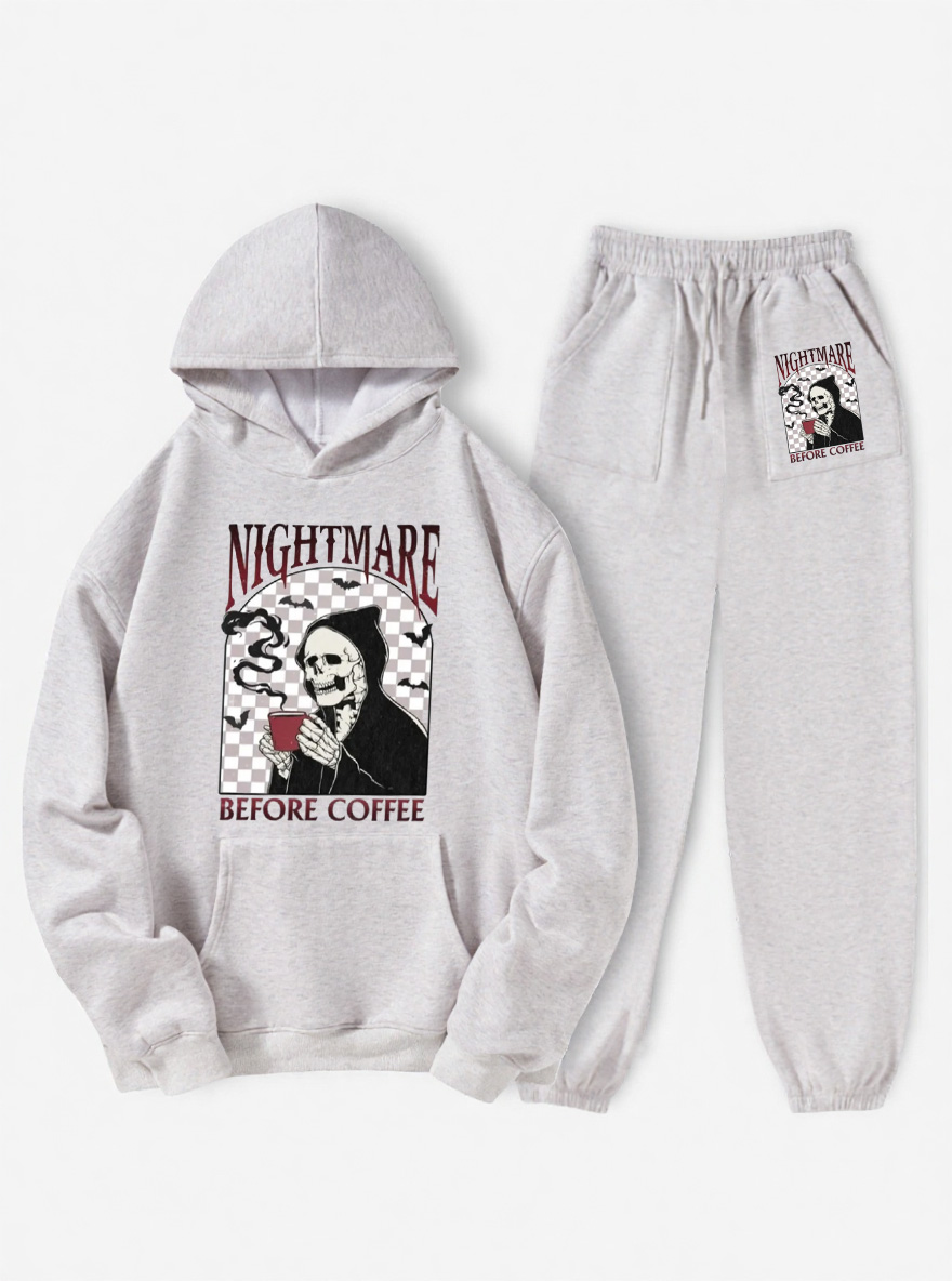 Vintage Nightmare Before Coffee Skeleton Fleece Hoodie Suit