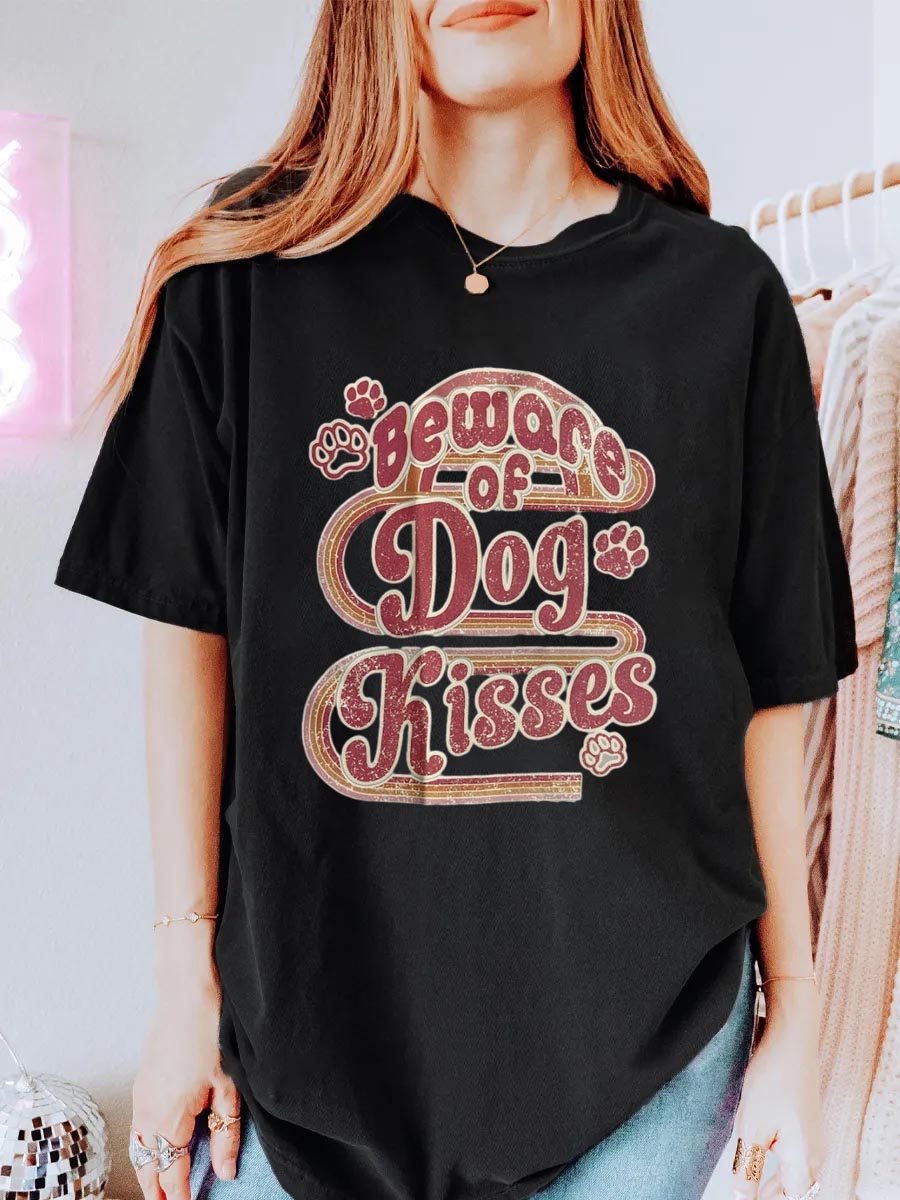 Vintage Beware Of Dog Kisses Oversize Graphic Tee