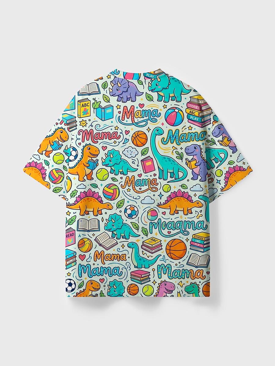 Vintage Light Green Dinosaur Reading Mama Kid Sport All Over Print T-Shirt