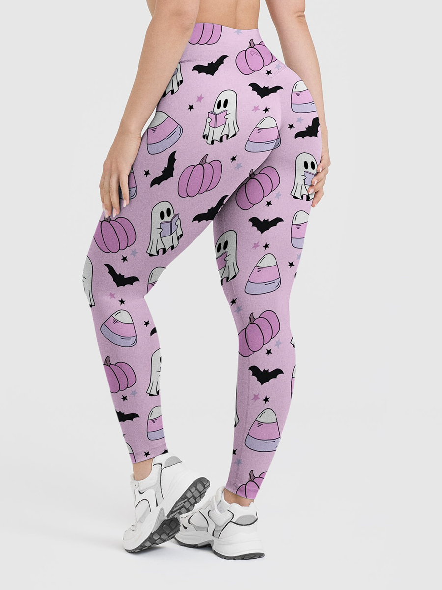 Vintage Pastel Cute Ghost Pumpkin Halloween Leggings