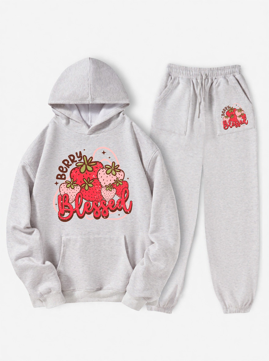 Vintage Berry Blessed Oversize Graphic Fleece Hoodie Suit