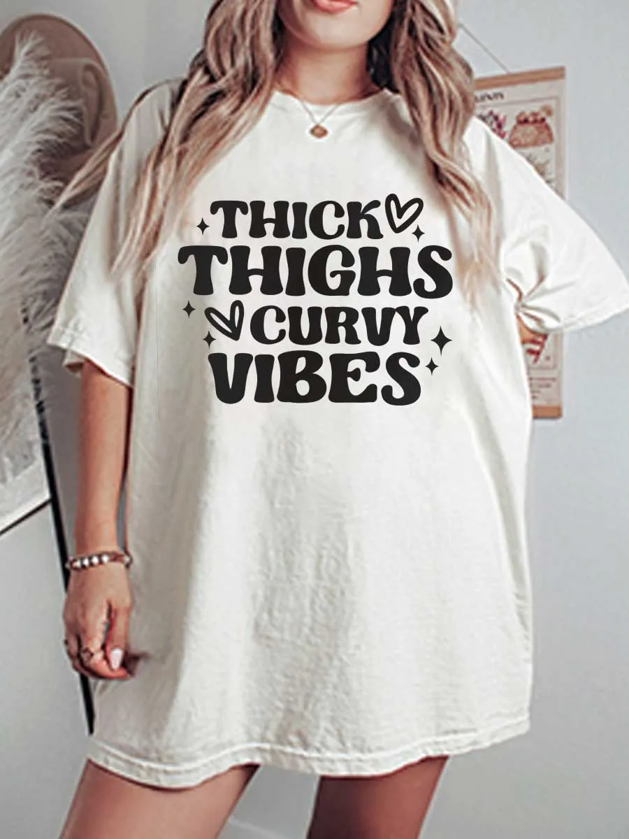 Vintage Thick Thighs Curvy Vibes Oversize Graphic Tee