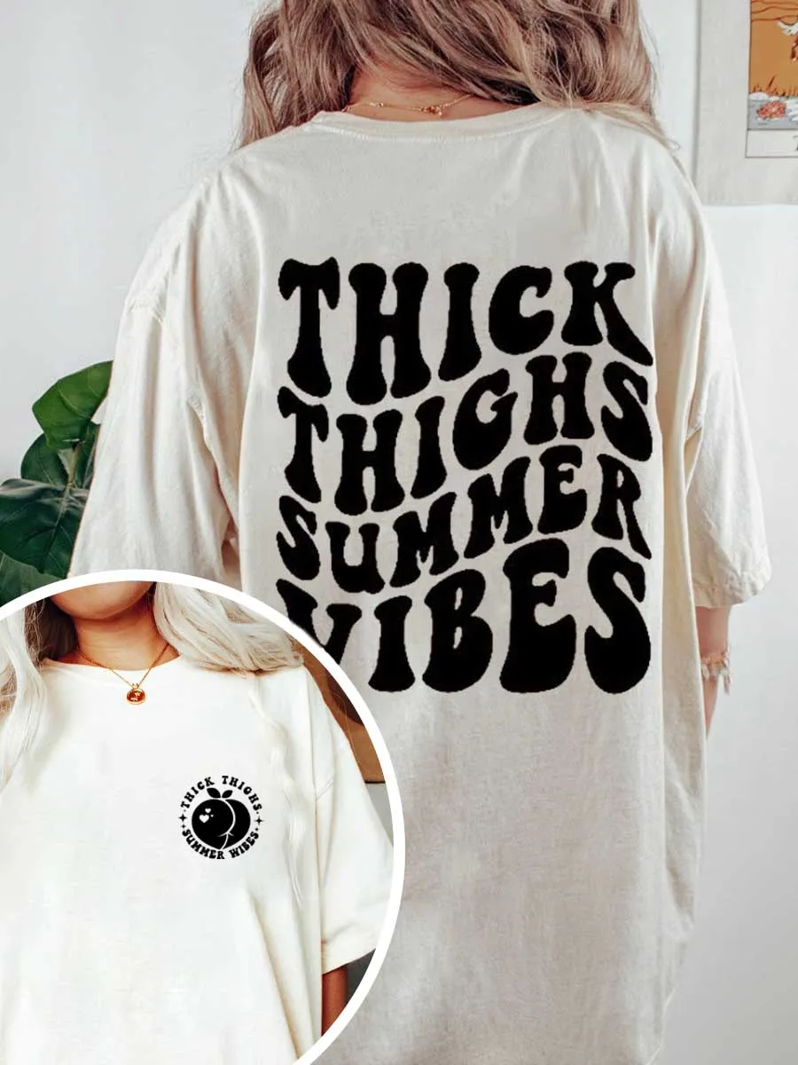 Vintage Thick Thighs Summer Vibes Oversize Graphic Tee