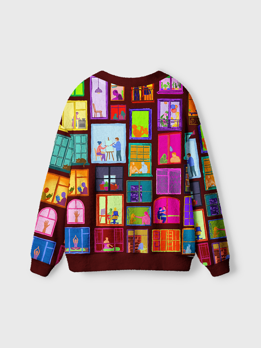 Vintage Colorful And Diverse Windows Cardigan Sweaters