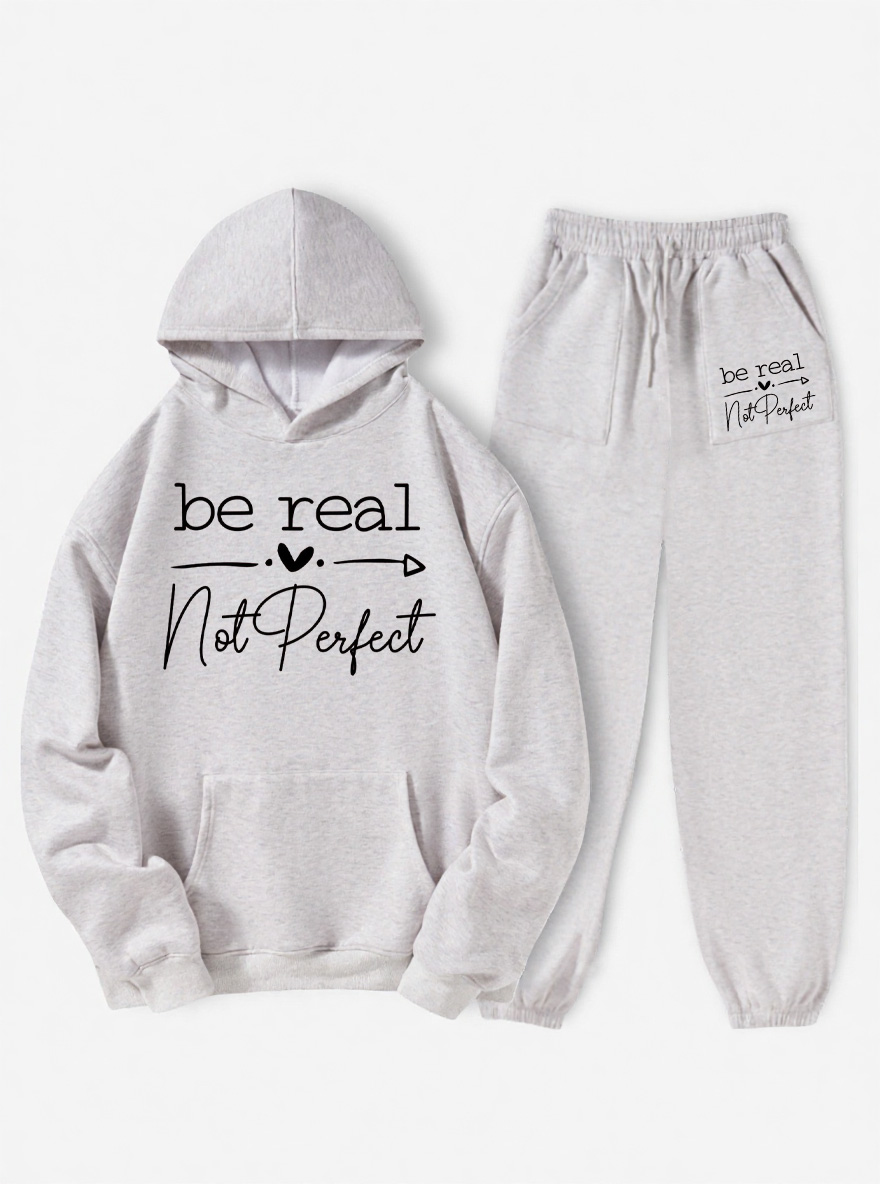 Vintage Be Real Not Perfect Fleece Hoodie Suit