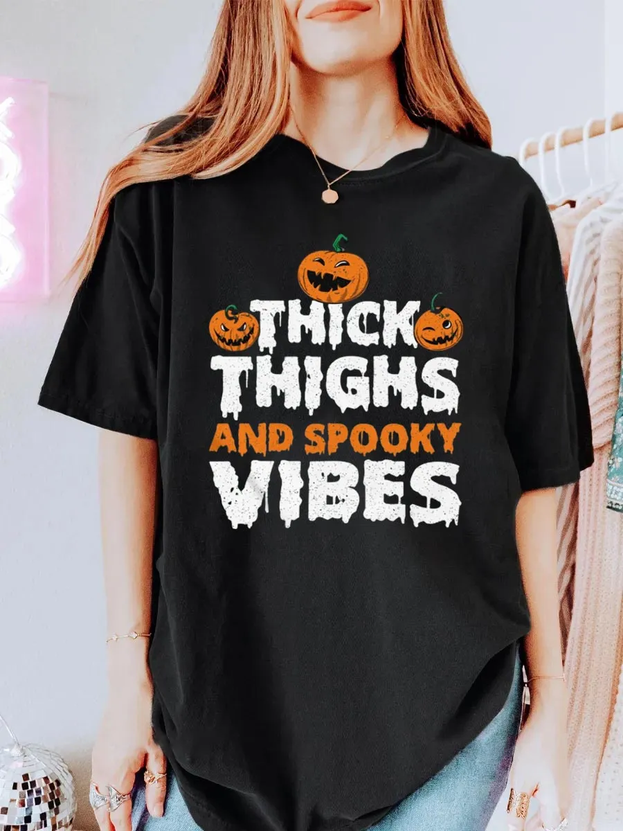 Vintage Thick Thighs And Spooky Vibes Oversize Graphic Tee