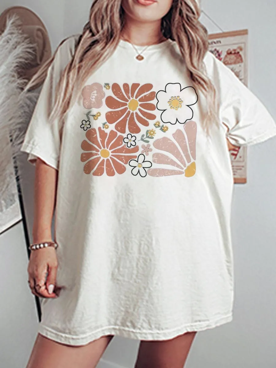 Vintage Boho Flowers Oversize Graphic Tee