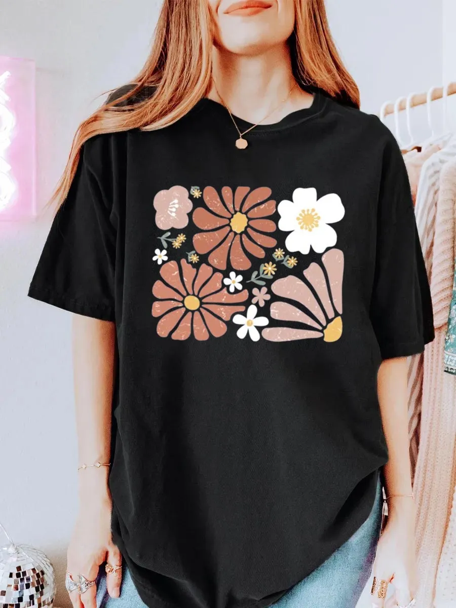 Vintage Boho Flowers Oversize Graphic Tee