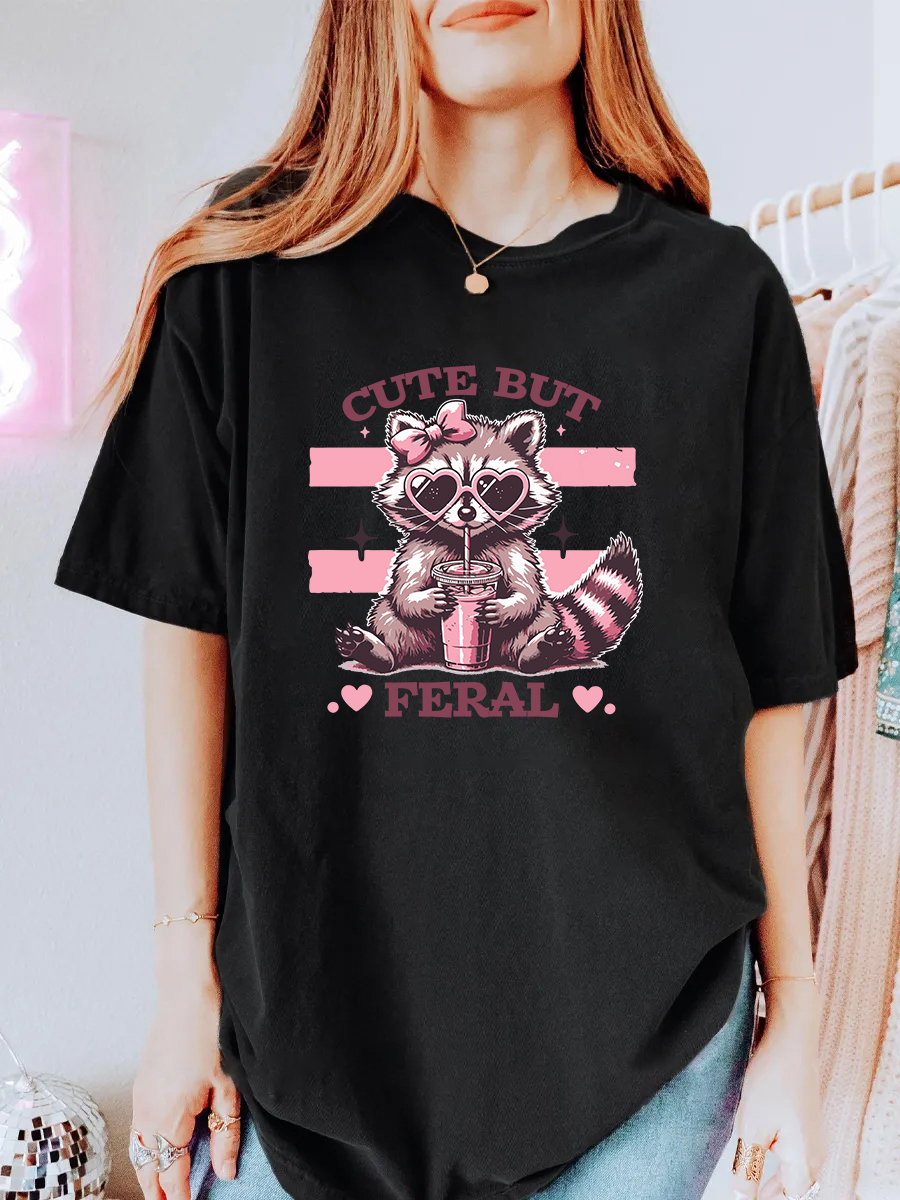 Vintage Cute But Feral Oversize Graphic Tee