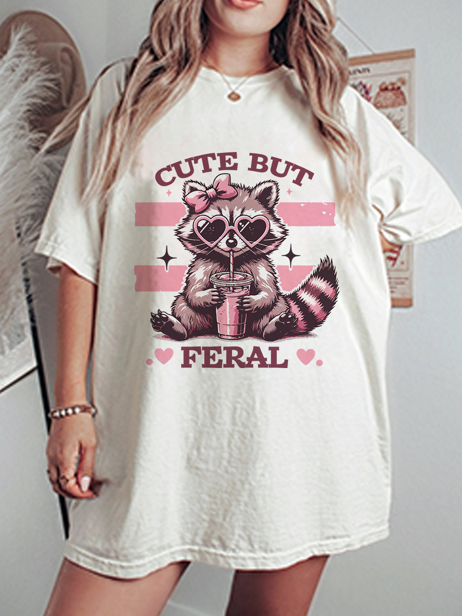 Vintage Cute But Feral Oversize Graphic Tee