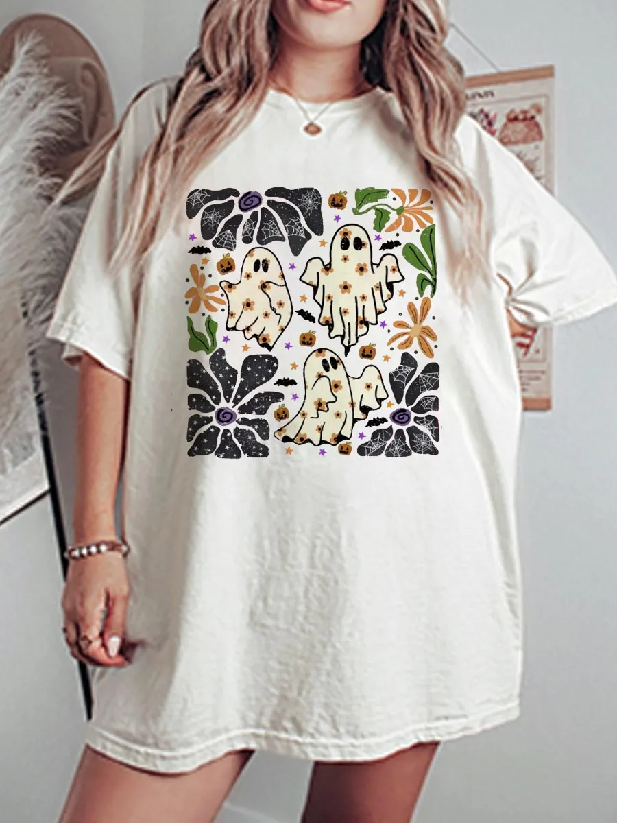 Vintage Boho Flowers Ghost Oversize Graphic Tee