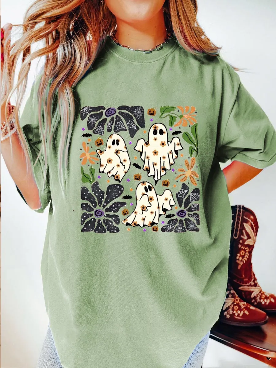 Vintage Boho Flowers Ghost Oversize Graphic Tee