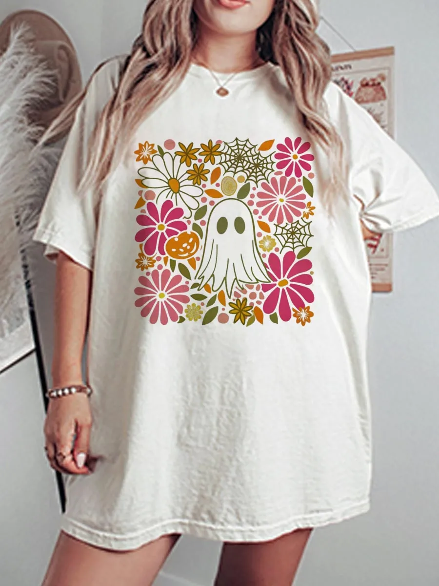 Vintage Pink Ghost Oversize Graphic Tee